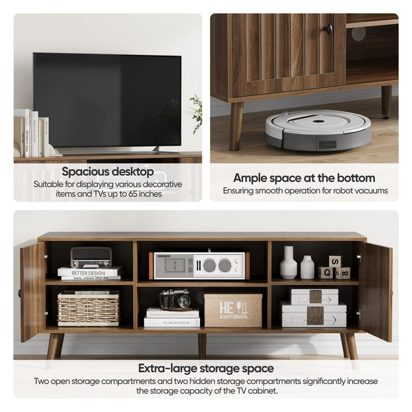 English Elm 55-inch Mid-century Media Console with Louvered Doors and Solid Wood Legs for Living Room W1706P465297