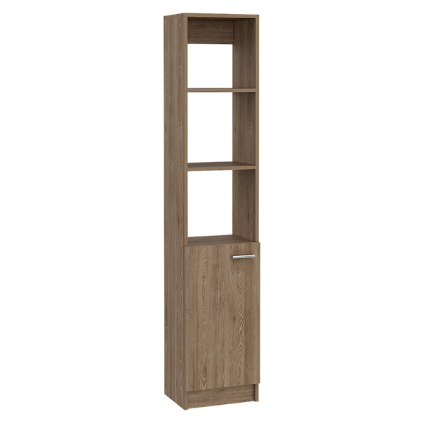 English Elm Malaga Linen Cabinet with Concealed Door and Three Open Shelves, 63" Tall Space-Saving Storage Solution Beige 66.5 L x 16.9 W x 3.9 H B20091942