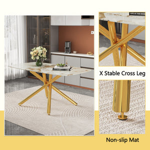 English Elm Table and Chairs Set Glam Marble Glass Top Gold Metal Base Seats Six Dining Room W1151S04616