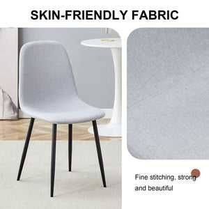 English Elm Comfortable Linen-Cotton Dining Chairs Set of 4 Light Gray - Breathable Fabric, Rounded Back, Black Metal Legs, Easy Assembly and Stable Anti-Slip Feet W1512P370711