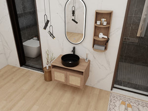 English Elm 30" Floating Bathroom Vanity Oak Finish Ceramic Vessel Sink Soft Close Plywood Cabinet W999S00502