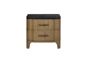 English Elm 2 Drawer Nightstand with Eucalyptus Veneer, Soft-Close Drawers, Felt-Lined Top Drawer & USB Port Tan 31 L x 21.5 W x 30.5 H B2699P395334
