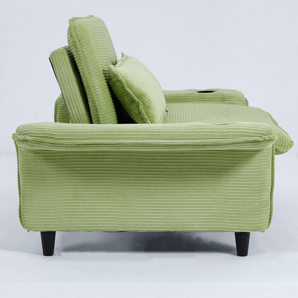 English Elm 65.74-inch convertible letter sofa bed with adjustable armrests, pull-out extension, cup holders, durable frame and plush sponge cushions Green W3371P311474