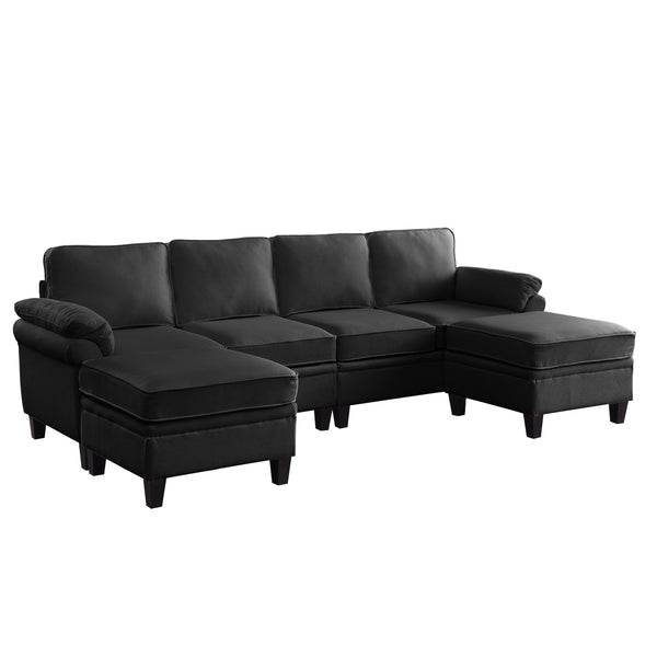 English Elm 102 Inch Linen Modular Sectional Sofa with Hidden Storage and Cloud Cushion Comfort Black W1099S00211