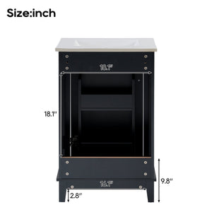 English Elm 20 Inch Modern Small Bathroom Vanity Cabinet With Ceramic Basin, Space-Saving Storage & Soft-Close Door Black N729P170386B