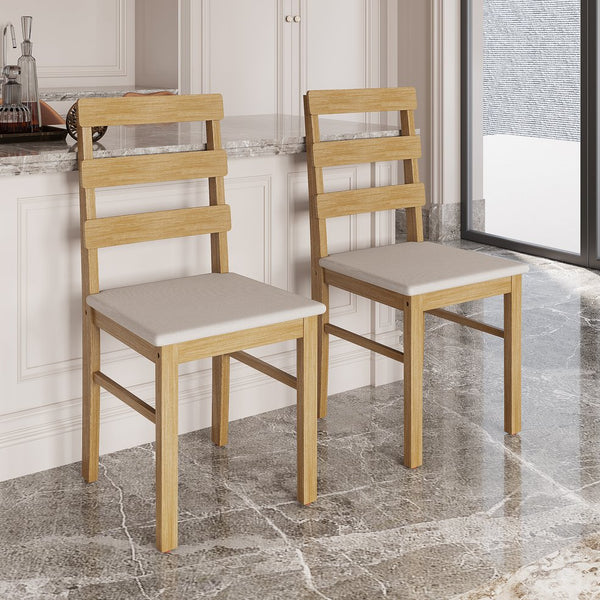 English Elm For Scandinavian Dining Chair Set Upholstered Seat Wooden Frame Three Slat Back Sleek Modern Design, 275LB Capacity Beige W395P316336