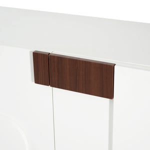 English Elm Modern White Walnut Sideboard with Geometric Doors Adjustable Shelves Dining Storage N779P373192W_N779P373193W