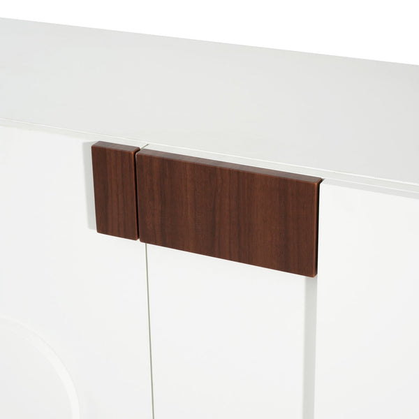English Elm Modern White Walnut Sideboard with Geometric Doors Adjustable Shelves Dining Storage N779P373192W_N779P373193W