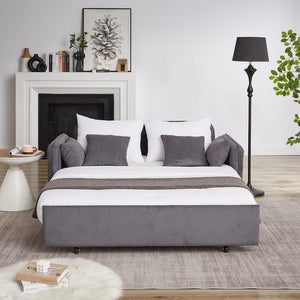 English Elm FX'' 66 Inch Sleeper Sofa Bed 3-in-1 Convertible Pullout Sofa with Plush Corduroy, 4 Pillows, Pockets Grey W1926S00059