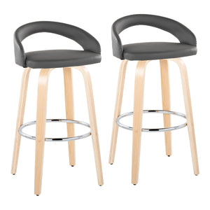 English Elm Fixed-height Swivel Barstools Walnut Bentwood Legs White Velvet Seat Set of 2 Grey B202S01914