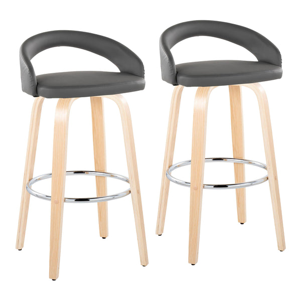 English Elm Fixed-height Swivel Barstools Walnut Bentwood Legs White Velvet Seat Set of 2 Grey B202S01914