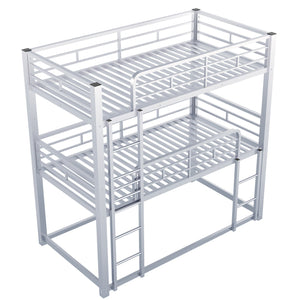 English Elm Metal Triple Bunk Bed Steel Frame Twin Three Tier Guardrails for Shared Rooms Silver GX000230AAN