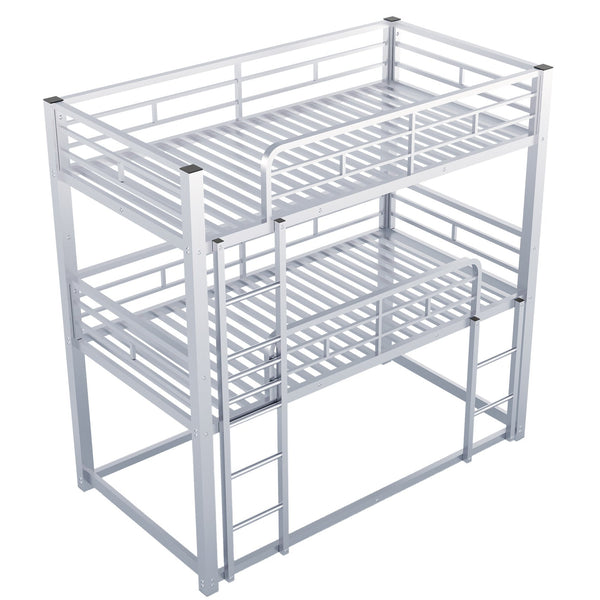 English Elm Metal Triple Bunk Bed Steel Frame Twin Three Tier Guardrails for Shared Rooms Silver GX000230AAN