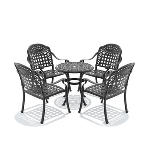 English Elm 5-piece Cast Aluminum Outdoor Dining Set Ornate Carved Frame Weatherproof Patio W1710S00677