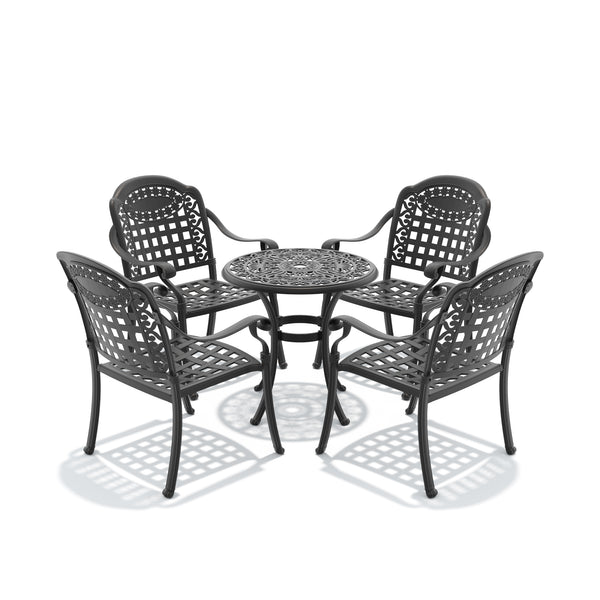 English Elm 5-piece Cast Aluminum Outdoor Dining Set Ornate Carved Frame Weatherproof Patio W1710S00677