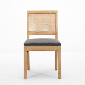 English Elm Farmhouse Rattan Dining Chairs Set of 2 with Linen Upholstery, Cane Back & Solid Wood Frame, Comfortable Gray W1143P332690