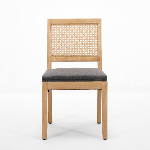 English Elm Farmhouse Rattan Dining Chairs Set of 2 — Mid-Century Cane Back, Solid Wood Frame, Linen Upholstery, Supportive Comfort Gray W1143P332690