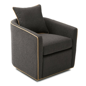 English Elm Swivel Barrel Accent Chair Boucle Upholstered with 360 Base for Living Room Corners Dark Grey N763P376127R