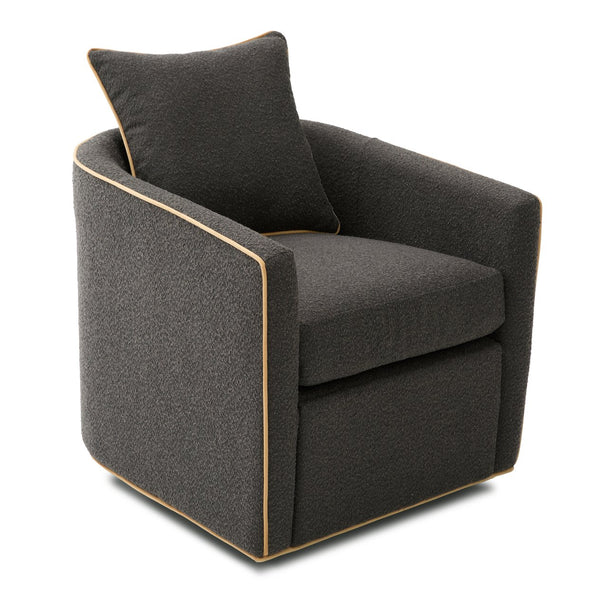 English Elm Swivel Barrel Accent Chair Boucle Upholstered with 360 Base for Living Room Corners Dark Grey N763P376127R
