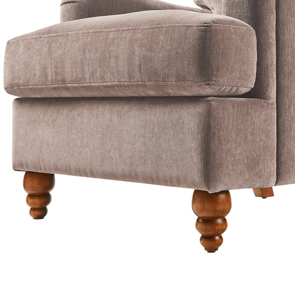 English Elm Candor Overstuffed Accent Chair with English Roll Arms and Walnut Turned Legs Brown B050P466462