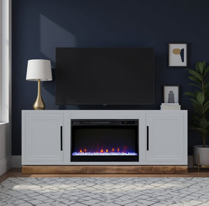 English Elm Nora 64-inch Fireplace TV Stand with 26" Electric Insert, Two-Tone Alder & Poplar Craftsmanship White B108P345193