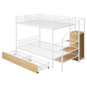 English Elm Twin Metal Bunk Bed Twin-Over-Full with Built-In Drawer, Ladder Storage, Wardrobe & Trundle Utility White SF000174AAK