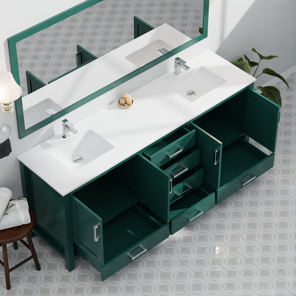 English Elm Green Solid Wood Double Bath Vanity 84" W x 22" D with Cultured Marble Top, Soft-Close Drawers, Ample Storage B2731P259170