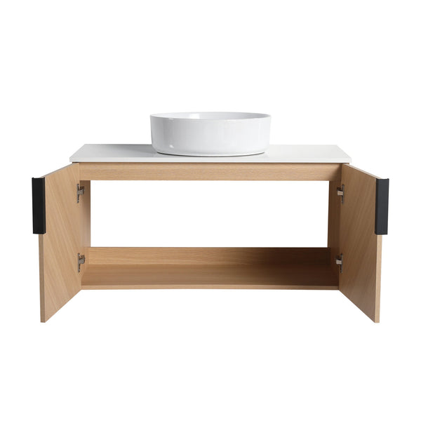 English Elm 36" Modern Wall-Mounted Bathroom Vanity With Ceramic Vessel Sink & Soft-Close Doors For Stylish Space W999S00448
