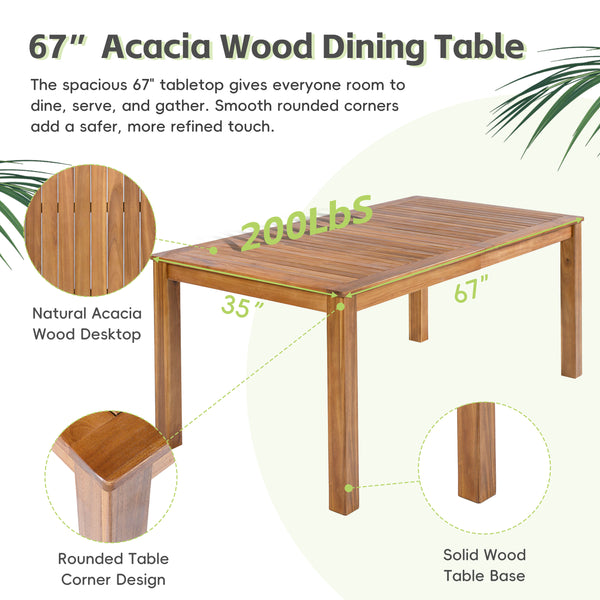 English Elm Topmax Solid Acacia Outdoor Dining Table Slatted Wood Top Seats Six Patio Garden N717P374325N