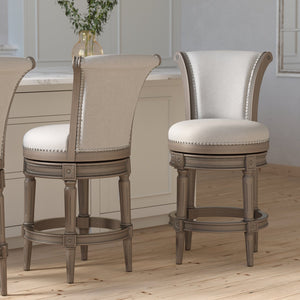 English Elm 26in. Wood High-back Swivel Barstool Farmhouse Style Nailhead Upholstered Kitchen Seat Gray B2751P436432