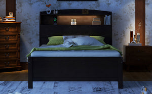 English Elm Full Size Wooden Led Platform Bed With Trundle, Storage Headboard & Usb Charging In Espresso Finish N820S10009D