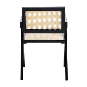 English Elm 2 Black Rubberwood Dining Chairs With Rattan Weaving - Stylish, Comfortable & Versatile Living Room Seating W2720P237607