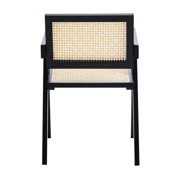 English Elm 2 Black Rubberwood Dining Chairs With Rattan Weaving - Stylish, Comfortable & Versatile Living Room Seating W2720P237607