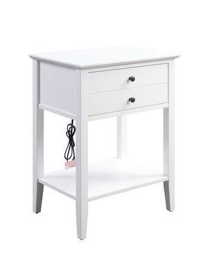 English Elm Grardor White Finish Accent Table with USB Dock, Drawer & Open Shelf, Wooden Top, Modern Design B2726P287567