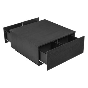 English Elm 33.25" Square Storage Coffee Table Four Drawer Matte Mdf Living Room Centerpiece Black N735P422508B