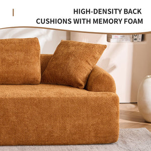 English Elm LY-024OR Plush 4-Seater Compression Sofa in Orange Crochet Yarn Fabric with 4 Pillows, Deep Seat Comfort W2231S00016