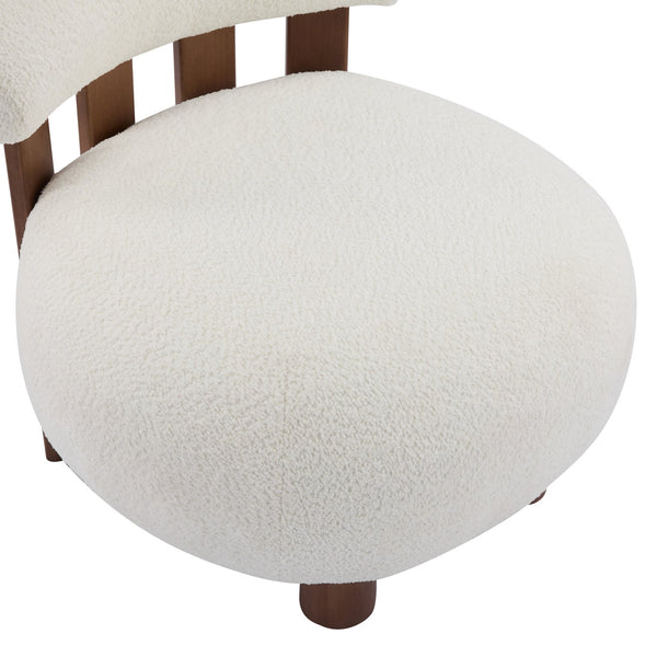 English Elm Christopher Knight Home® - Modern Boucle Accent Chair with Plush Rounded Silhouette, Solid Wood Frame, Cozy Reading Seat White+Walnut 29 L x 28.5 W x 21.85 H N776P278240W