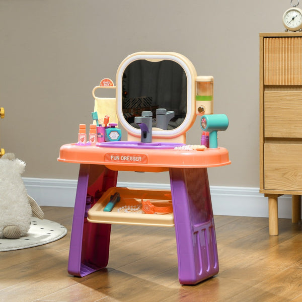 English Elm Qaba Kids Vanity Set - Interactive Toddler Makeup Table With Led Mirror, Music & 23 Accessories W2225P249755-GIGA