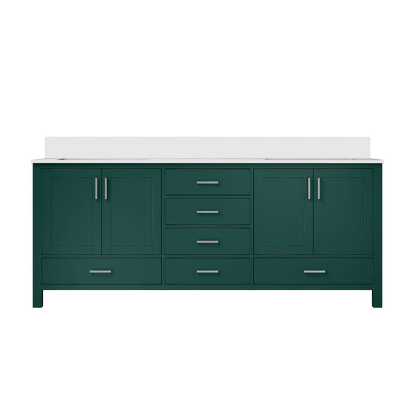 English Elm Green Double Bath Vanity 80" W x 22" D with Cultured Marble Top, Solid Wood, Soft-Close Drawers, Storage B2731P259145
