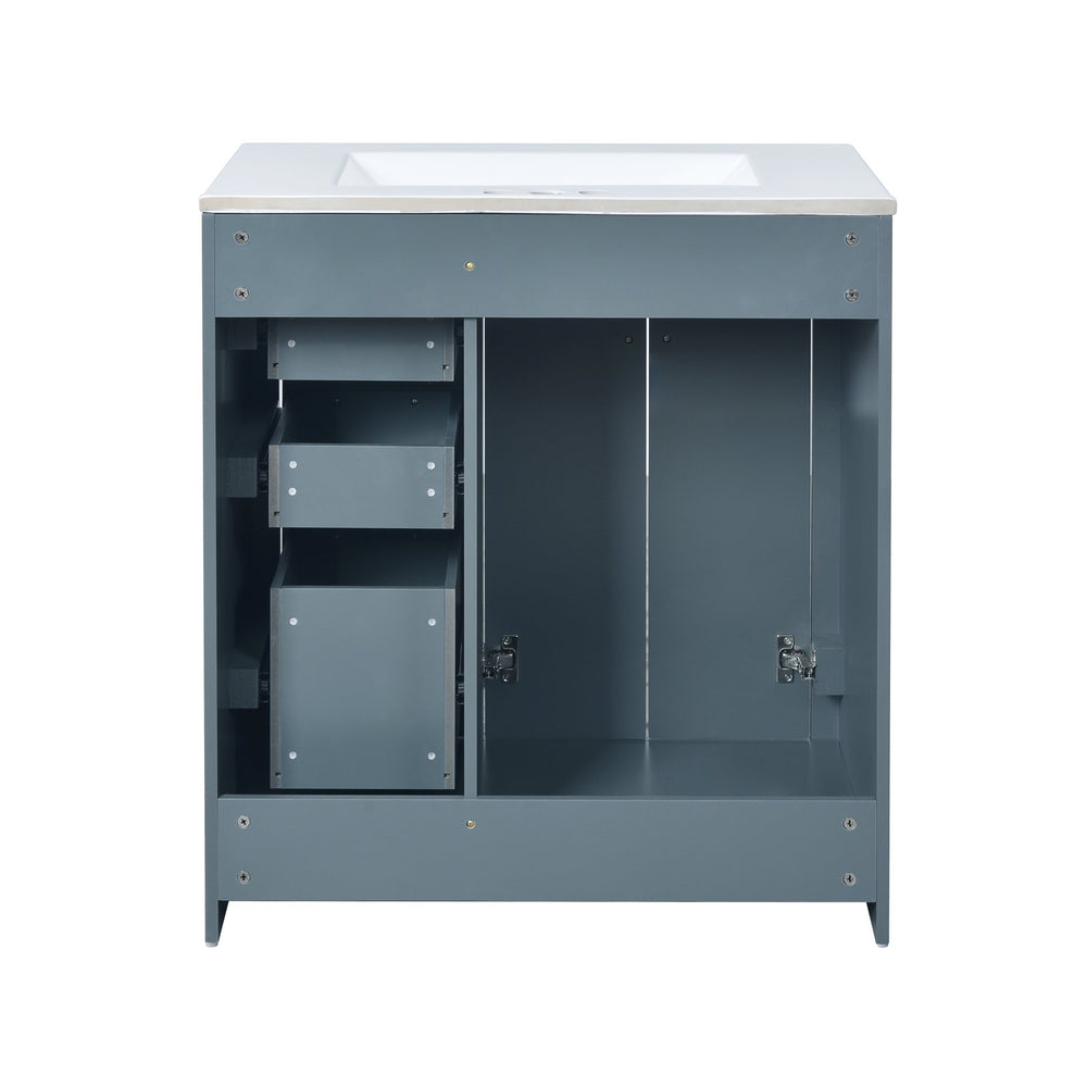 English Elm 60'' Bathroom Vanity Set With Ceramic Sink - Stylish Solid Wood Frame, Soft-Closing Drawers & Doors N710SS00001C