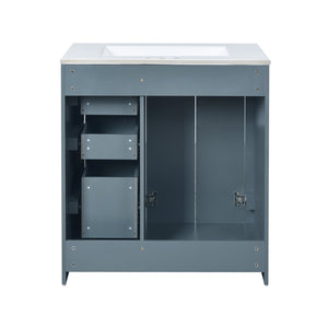 English Elm 60'' Bathroom Vanity Set With Ceramic Sink - Stylish Solid Wood Frame, Soft-Closing Drawers & Doors N710SS00001C