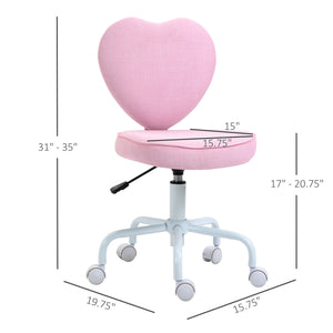 English Elm Pink Heart Backrest Linen Swivel Chair Adjustable Seat for Vanity or Dorm T3971P409728