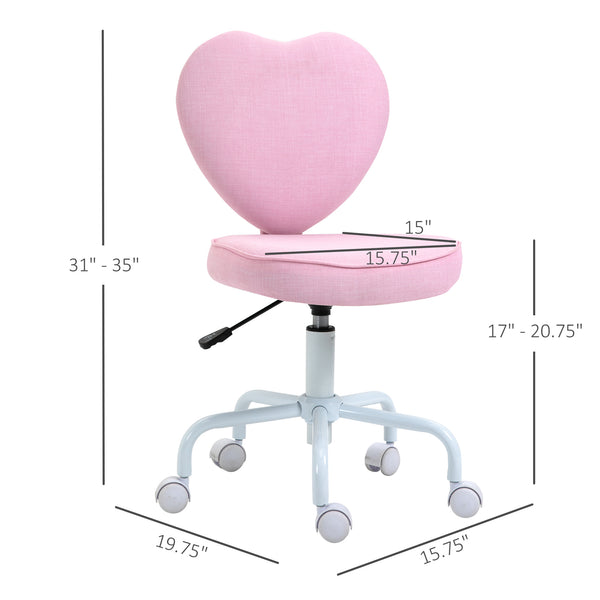 English Elm Pink Heart Backrest Linen Swivel Chair Adjustable Seat for Vanity or Dorm T3971P409728