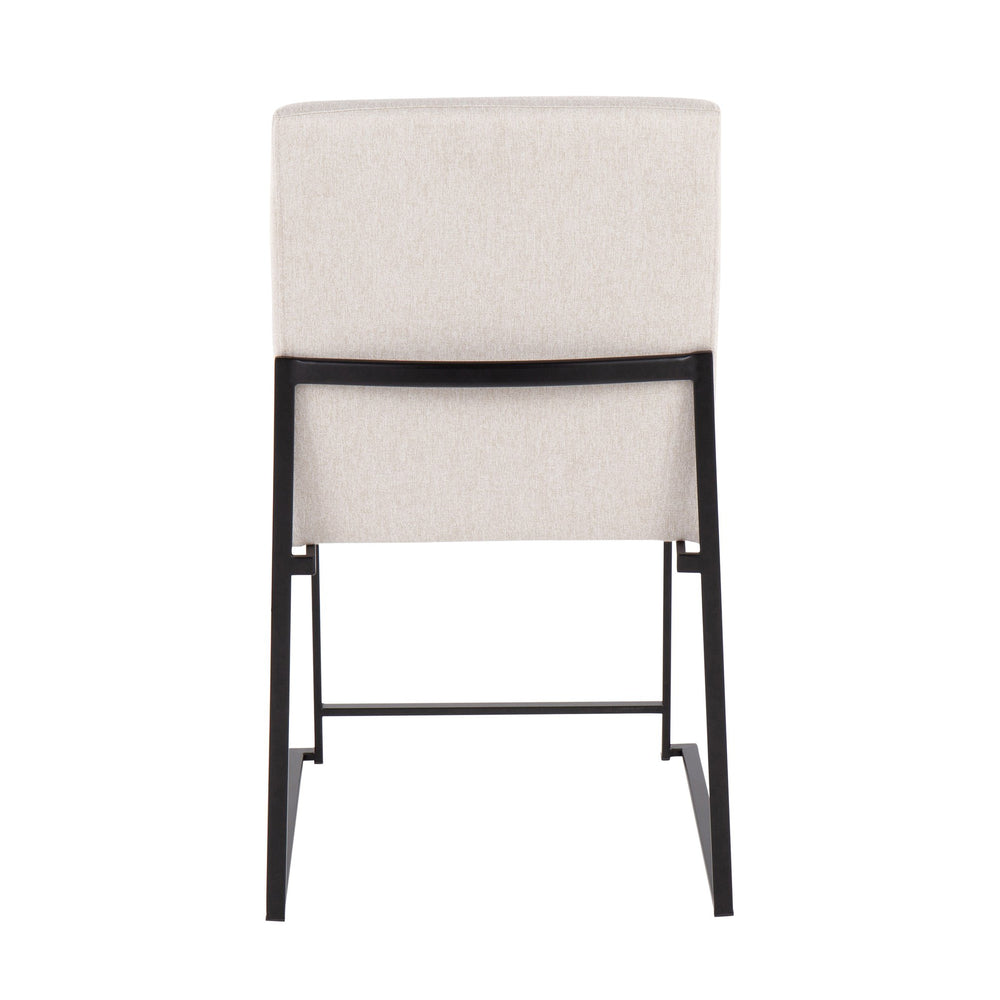 English Elm High Back Fuji Contemporary Dining Chair Set Of 2 - Stylish Black Steel Frame & Plush Beige Upholstery B202P223547