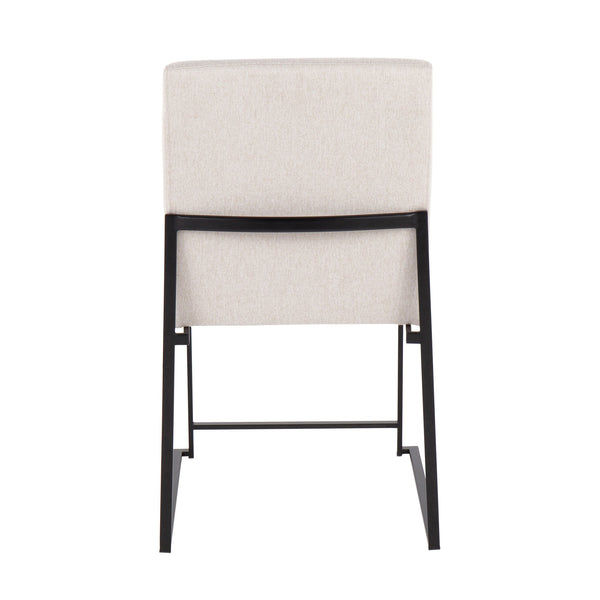 English Elm High Back Fuji Contemporary Dining Chair Set Of 2 - Stylish Black Steel Frame & Plush Beige Upholstery B202P223547