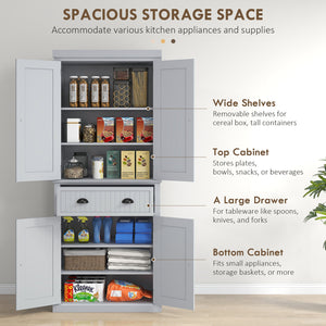 English Elm Homcom 72" Farmhouse Kitchen Pantry Cabinet With Adjustable Shelves, Large Drawer & Beadboard Style W2225S00049