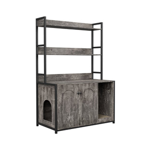 English Elm Large Cat Litter Box Enclosure with Shelf Storage, Dual Magnetic Doors, Sturdy MDF Wood Cabin with Scratch Pad and Hidden Washroom for Indoor Cats W578P303859
