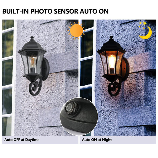 English Elm 2-Pack Vintage Outdoor Lanterns Black Wall Sconces with Bubble Glass, Weatherproof Aluminum, E26 Compatible W1340P143700