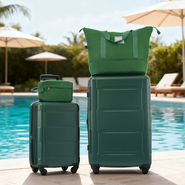 English Elm 2 Piece Abs Hard Shell Spinner Luggage Set with Tsa Lock Expandable Suitcases Green N732P198745F