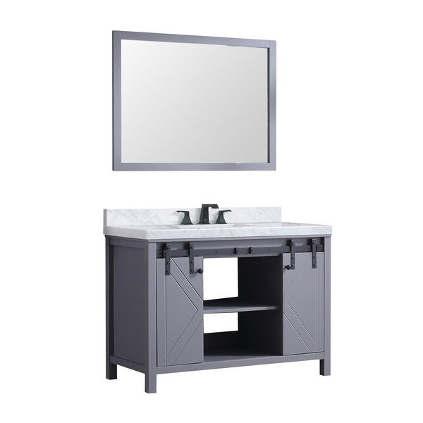 English Elm Dark Grey Bath Vanity Set With Carrara Marble Countertop, Matte Black Faucet & 44" Mirror Ensemble B2731S01278